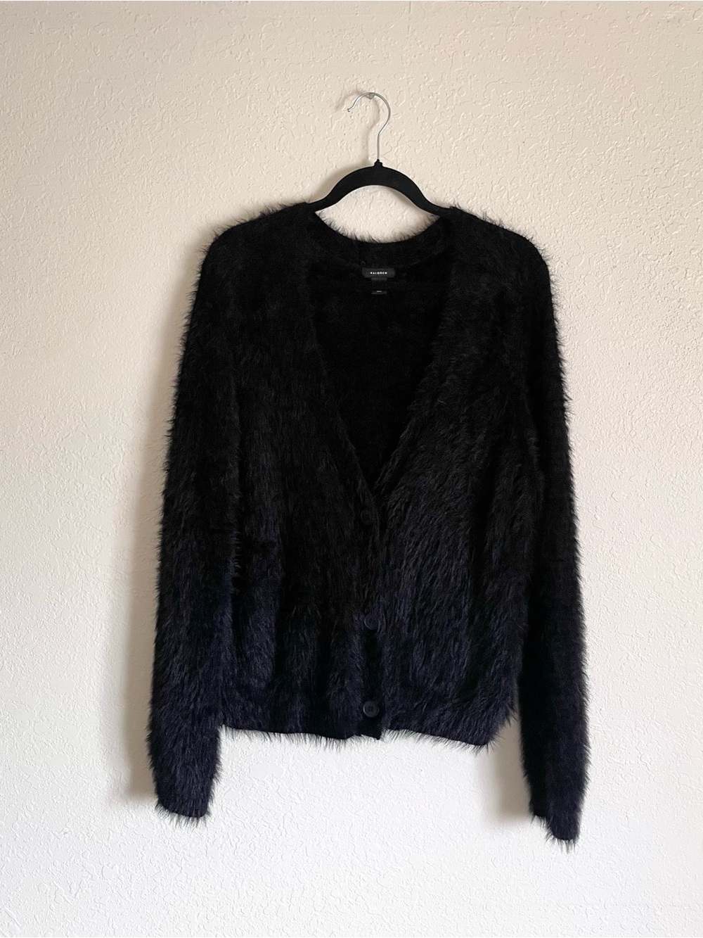 Halogen Black Fuzzy Deep V-Neck Cardigan